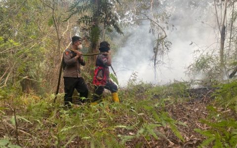 Karhutla di Dayu Dipadamkan, Bhabinkamtibmas Imbau Warga Waspada